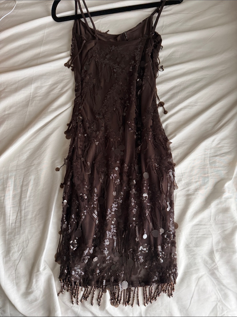 White Fox Boutique Chocolate Brown Sequin Slip Mini Dress - Picture 3 of 3